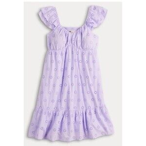 SO Jr Sundress Lilac Eyelet Back Smocking Lined Flutter Sleeves Coquette Girl XL